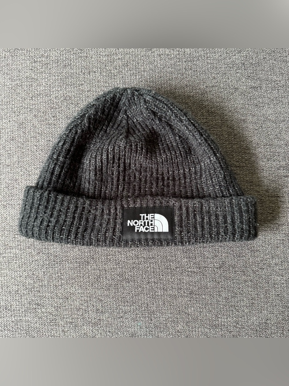 The North Face Heather Black Ribbed Cuffed Beanie Logo Box Unisex Outdoor OS